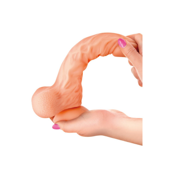 Gode réaliste veiné ventouse va-et-vient prépuce testicules billes mouvantes 20 cm 